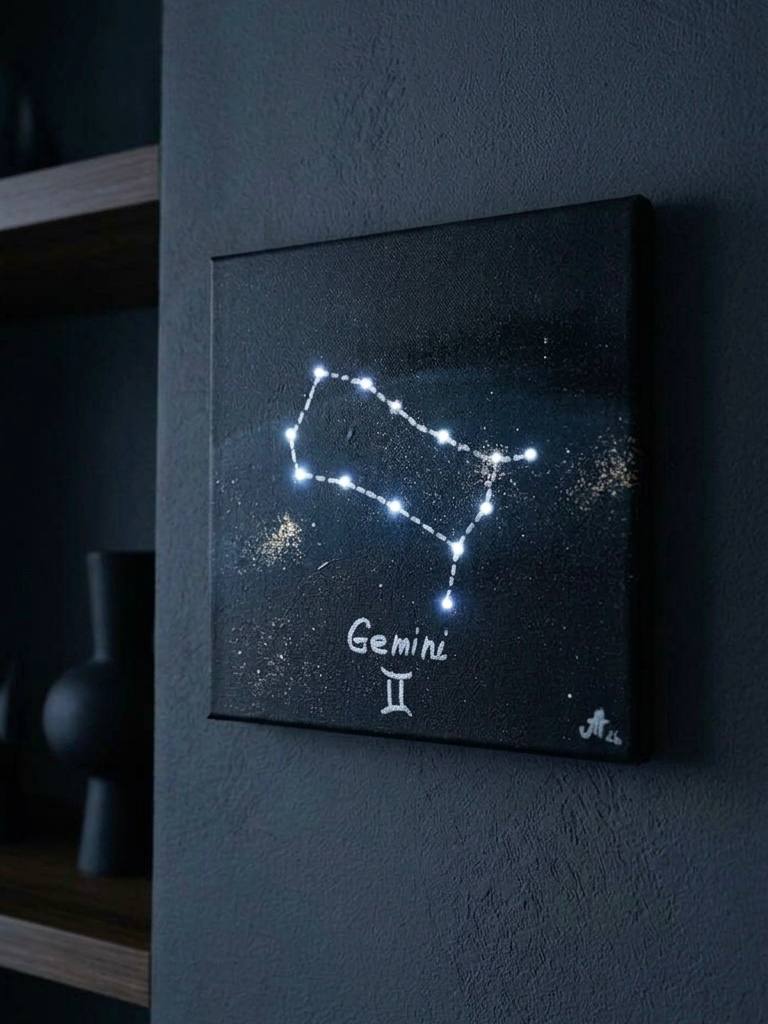 Интерьерная световая картина «Близнецы (Gemini)» из серии «Знаки зодиака на звёздном небе»