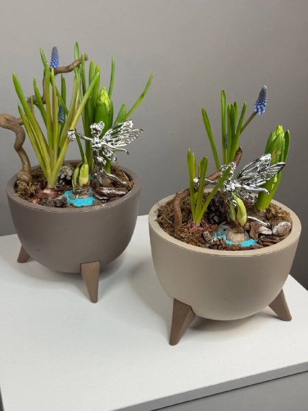 Композиция с первоцветами Лесная Фея с мускариками, гиацинтом и нарциссом (2)