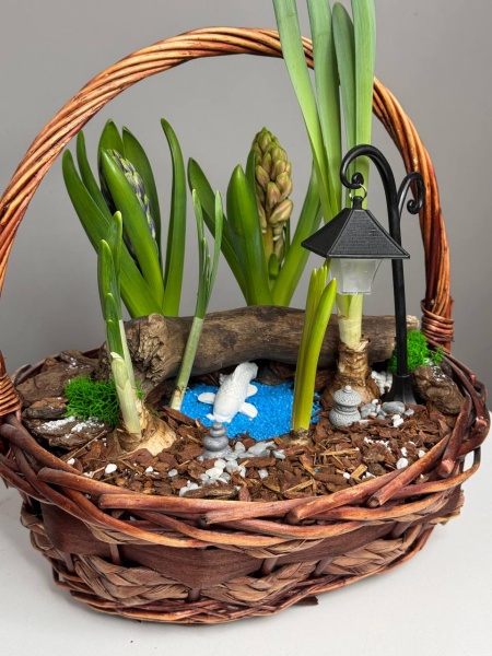 Композиция с первоцветами Японский садик с гиацинтами и нарцисами (3)