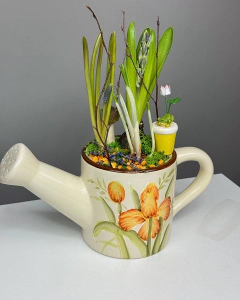 Композиция Лейка с гиацинтом, мускари, крокусом (2)