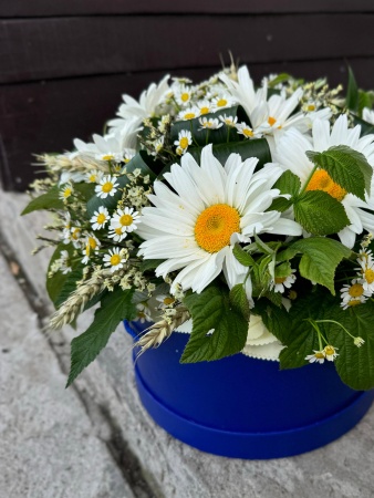 Композиция в коробке с крупными и мелкими ромашками (4)